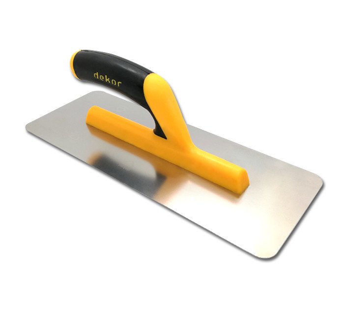 DEKOR Pleisterspaan afgeronde hoek – open zacht handvat – 300×120 mm verenstaal